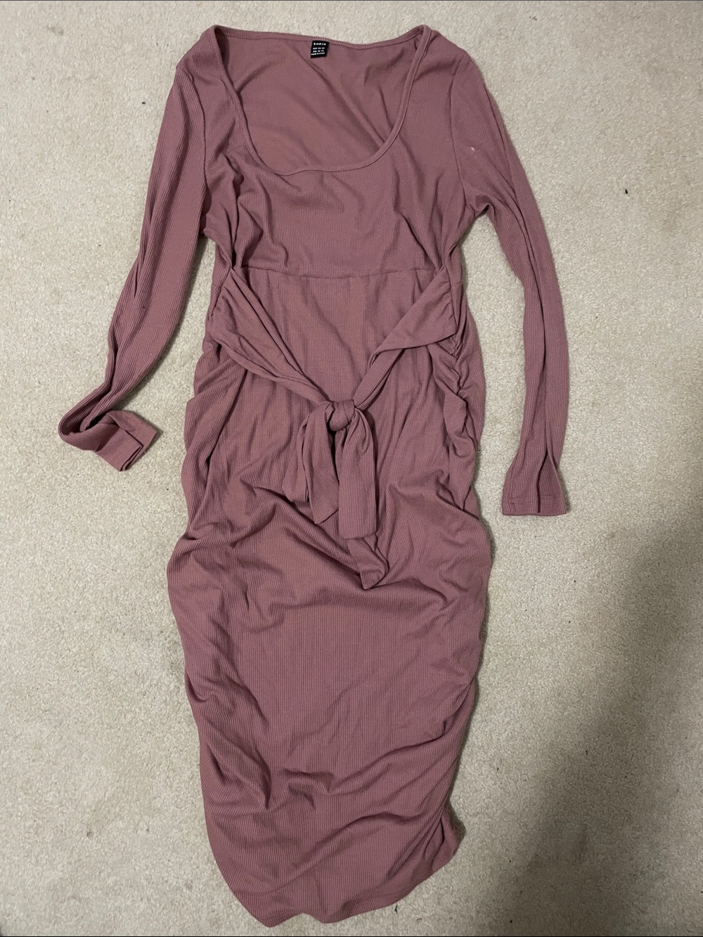 SHEIN Dusty Rose Long Sleeve Tie-Waist Midi Dress